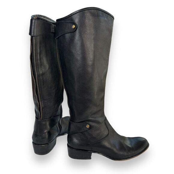 CORSO COMO Womens Black Leather Sz 8.5 Boots Riding Exposed Zipper Knee Boot - Picture 1 of 14